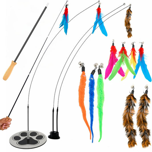 The Feisty Feline Wand — Suction Cup Feather Toy Set